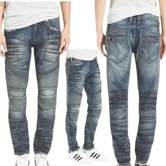 NWT Rock Revival Men's Blue Daviday Moto Stretch Slim Fit Jeans 40x32 - Picture 1 of 16